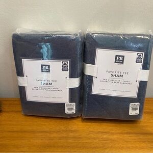 2 Pottery Barn Favorite Tee Quilted Standard Pillow Shams Heathered Navy New